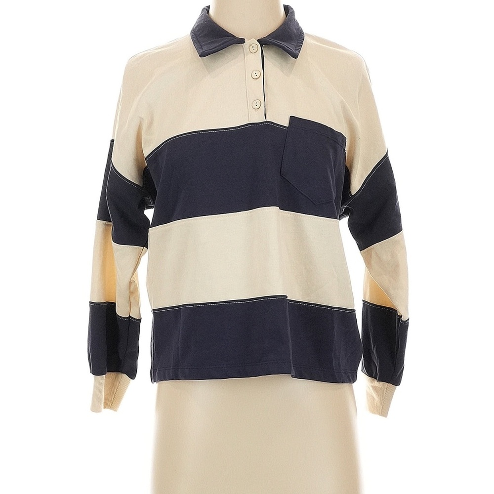 Cream and Blue Long Sleeve Polo Jersey